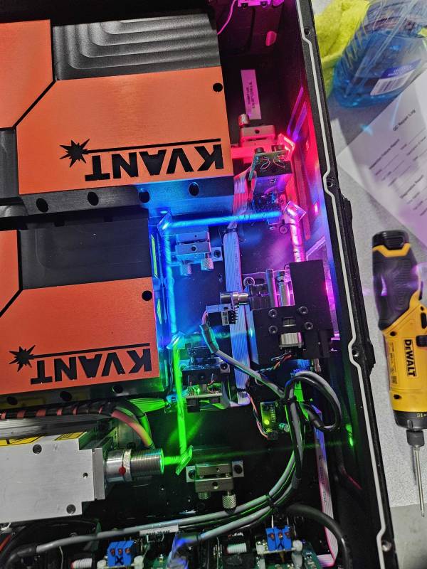 Photo of beam positioning mirrors in a dual-line optical train