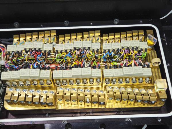 Close up of the inside of a module with lots of diodes