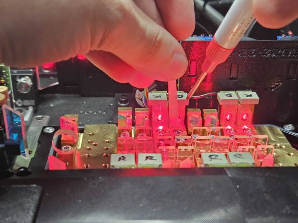 flag in front of a diode and a marker marking the brass above it